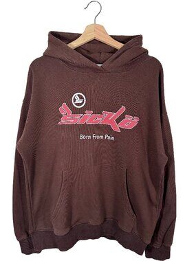 Sicko Born From Pain 14oz Pullover Logo Hoodie Brown men's size Large